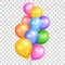 Bunch of colorful helium balloons on transparent back