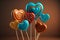 A bunch of colourful heart shaped lollipops. Generative AI