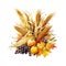 A bunch of corn, grapes, and pumpkins. Generative AI image.