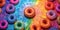 A bunch of donuts that are sitting on a table. Generative AI image.