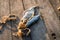 A bunch of dried fish lies on a pier