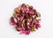 A bunch of dry potpourri flowers on a white background