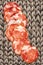Bunch Of Eight Pork Salami Slices Set On Rustic Vintage Raffia Place Mat Grunge Surface