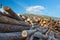 Bunch of felled trees near a logging site, timber in Tatra mountains, Slovakia