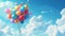 Bunch of flowers and balloons flying in the bright sky with clouds product placement