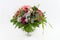 A bunch of flowers with Gerberas, roses and hydrangeas on white background