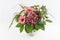 A bunch of flowers with Gerberas, roses and hydrangeas on white background