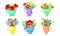 Bunch of Flowers Standing in Different Vases and Pots Vector Set