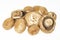 Bunch of fresh brown cultivated champignon mushrooms isolated on white background. Studio Photo