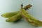 A bunch of fresh green Ambon bananas isolated on a blue background.