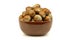 Bunch of fresh hazelnuts in a brown bowl