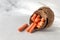 Bunch of fresh healthy carrots vitamins on a light gray background