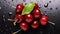 Bunch of fresh organic sweet cherries on textured background. Clean eating concept. Healthy nutritious vegan snack, Generative AI