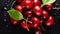 Bunch of fresh organic sweet cherries on textured background. Clean eating concept. Healthy nutritious vegan snack, Generative AI