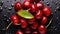 Bunch of fresh organic sweet cherries on textured background. Clean eating concept. Healthy nutritious vegan snack, Generative AI