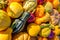 Bunch of gourds on market stall