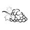 Bunch of grapes with leaves lying on the table. Black and white image. Wine logo or emblem.