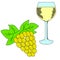 Bunch of grapes and wineglass. White wine