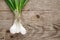 Bunch of green onion on wood