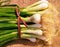 Bunch of green onions spring onion raw scallions fresh vegetable food green leaves bundle of hara piyaz oignon vert photo