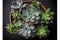 bunch , group of succulents potted in a grey vintage French zinc pot, isolated, flat lay, Generative AI.