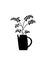 A bunch of herbs and twigs with berries in a vase. Silhouettes of simple twigs, plants. Ceramic pitcher, vase