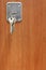 Bunch of house keys in keyhole of door