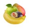Bunch of isolated fruits: banana, green Apple, purple plum, mango