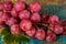 Bunch of large organic table grapes Red Globe