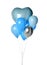 Bunch of metallic and latex blue heart and round balloons composition for birthday or valentines day party