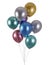 A bunch of multi-colored metallized balloons and golden stars