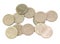 Bunch of old Spanish coins isolated on a white