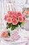 Bunch of pink roses and a heart decor in shabby chic style