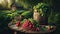 A bunch of red rustic radishes grown organically. Fresh red radish in the garden