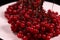 A bunch of ripe viburnum berries on plate close-up