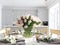 Bunch of tulips in a nordic style apartment. 3D rendering