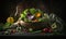 Bunch of vegetables on table with dark background