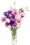 Bunch of violet, white and pink eustoma flowers in glass vase