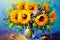 Bunch of Yellow Sunflowers Brush Strokes Painting