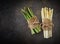 Bunches of fresh green and white asparagus