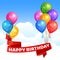 Bunches of realistic colorful helium balloons and ribbon