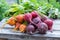 Bunches of red and orange beets