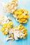 Bunches of yellow pleurotus