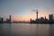 The Bund early in the morning at sunrise. Pudong and Huangpu river from The Bund in Shanghai, China