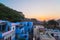 Bundi cityscape at dusk. The majestic city palace on Lake Pichola, travel destination in Rajasthan, India