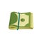 Bundle of American banknotes. Dollar bills folded in two and stretched by blue elastic band. Paper money. Cartoon US