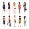 Bundle of beautiful young women dressed in trendy clothes. Set of pretty girls wearing stylish clothing and accessories