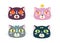 Bundle of cartoon animal muzzles, avatars, emoji: happy, smile, in love, passion, fire, amazement, supernatural. Cute funny cat