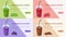 Bundle of colorful horizontal web banners with smoothies made of tropical fruits, berries and chocolate. Tasty drinks in