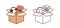 Bundle of colorful and monochrome drawings of teddy bear and football ball in carton box. Toys for children`s